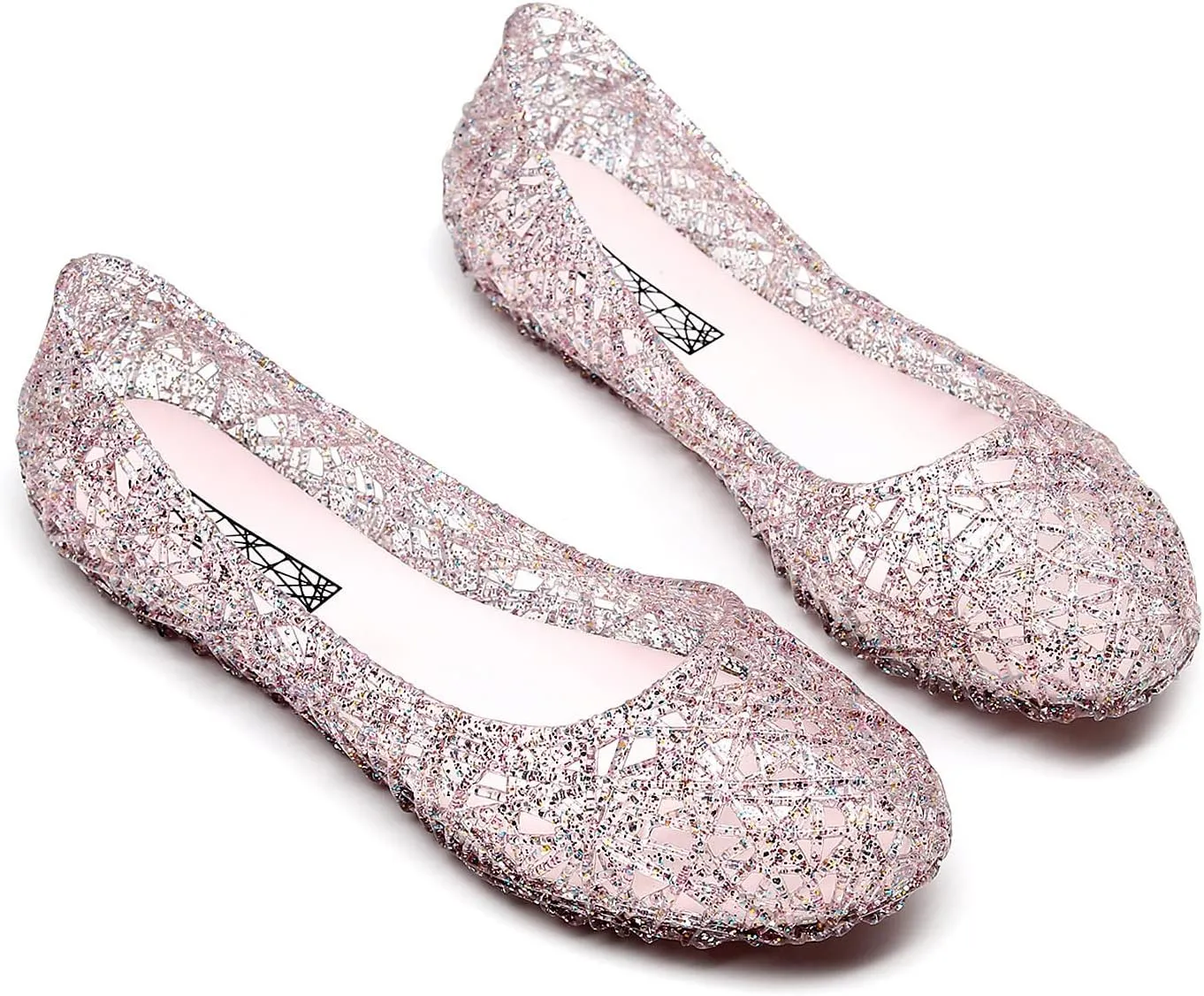Women's Flat Crystal Jelly Hollow Out Loafers Shoes,Clear Glitter Slip On Summer Beach Sandals Breathable Anti-Slip Ballet Flat