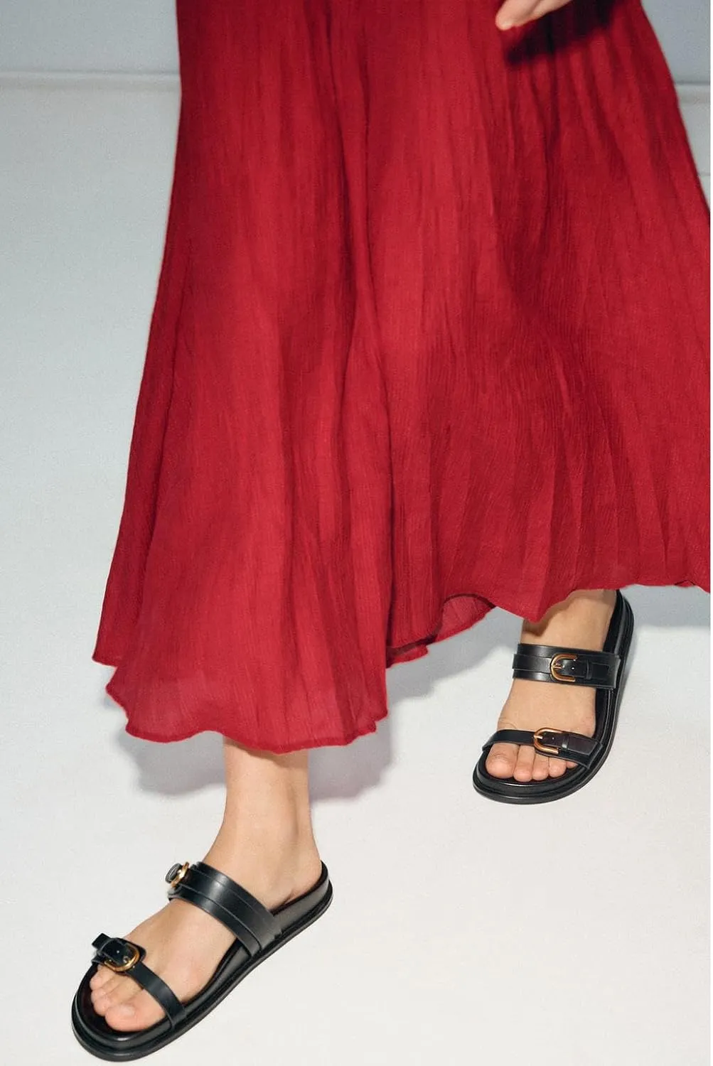 Women's Flat Sandals Open Toe Double Buckle Adjustable Slide Sandal Rubber Footbed Summer Comfort Slippers