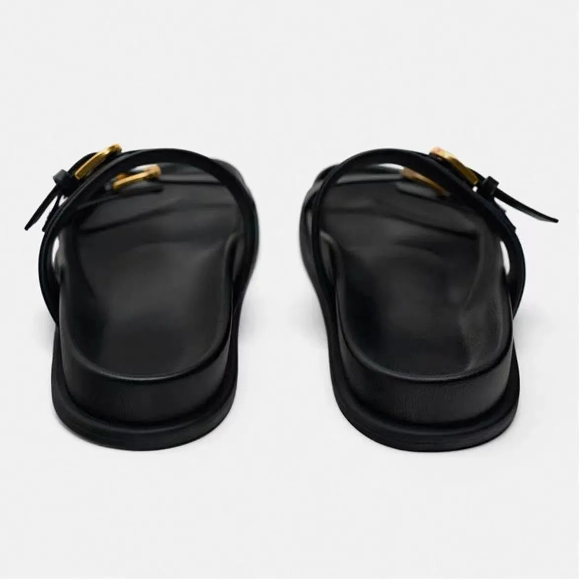 Women's Flat Sandals Open Toe Double Buckle Adjustable Slide Sandal Rubber Footbed Summer Comfort Slippers