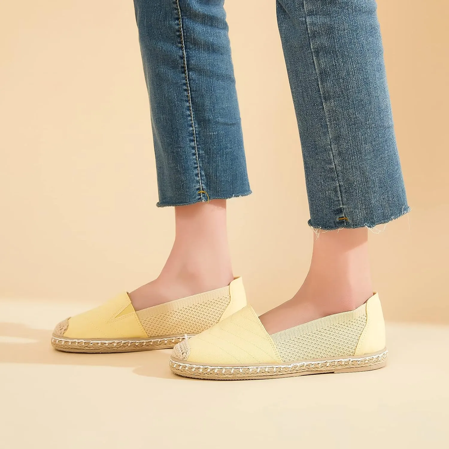 Women's Flats Shoes,Breathable Black Espadrilles Flats,Black and White Slip on Shoes(Lightweight and Soft)
