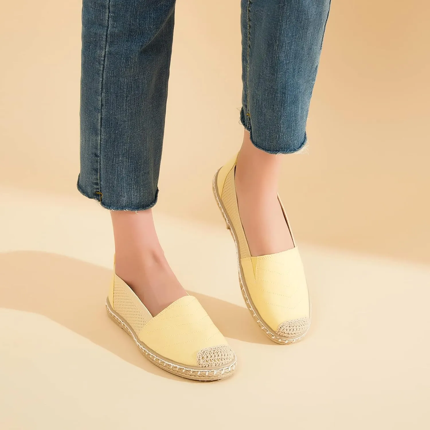 Women's Flats Shoes,Breathable Black Espadrilles Flats,Black and White Slip on Shoes(Lightweight and Soft)