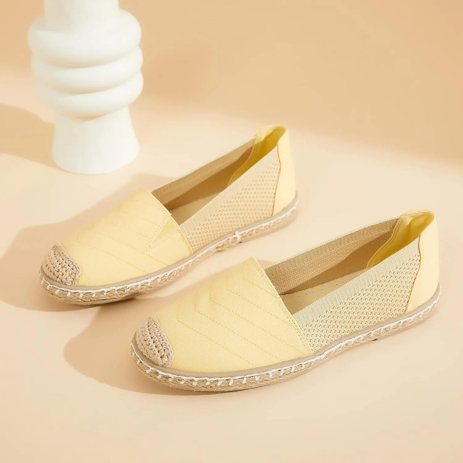 Women's Flats Shoes,Breathable Black Espadrilles Flats,Black and White Slip on Shoes(Lightweight and Soft)
