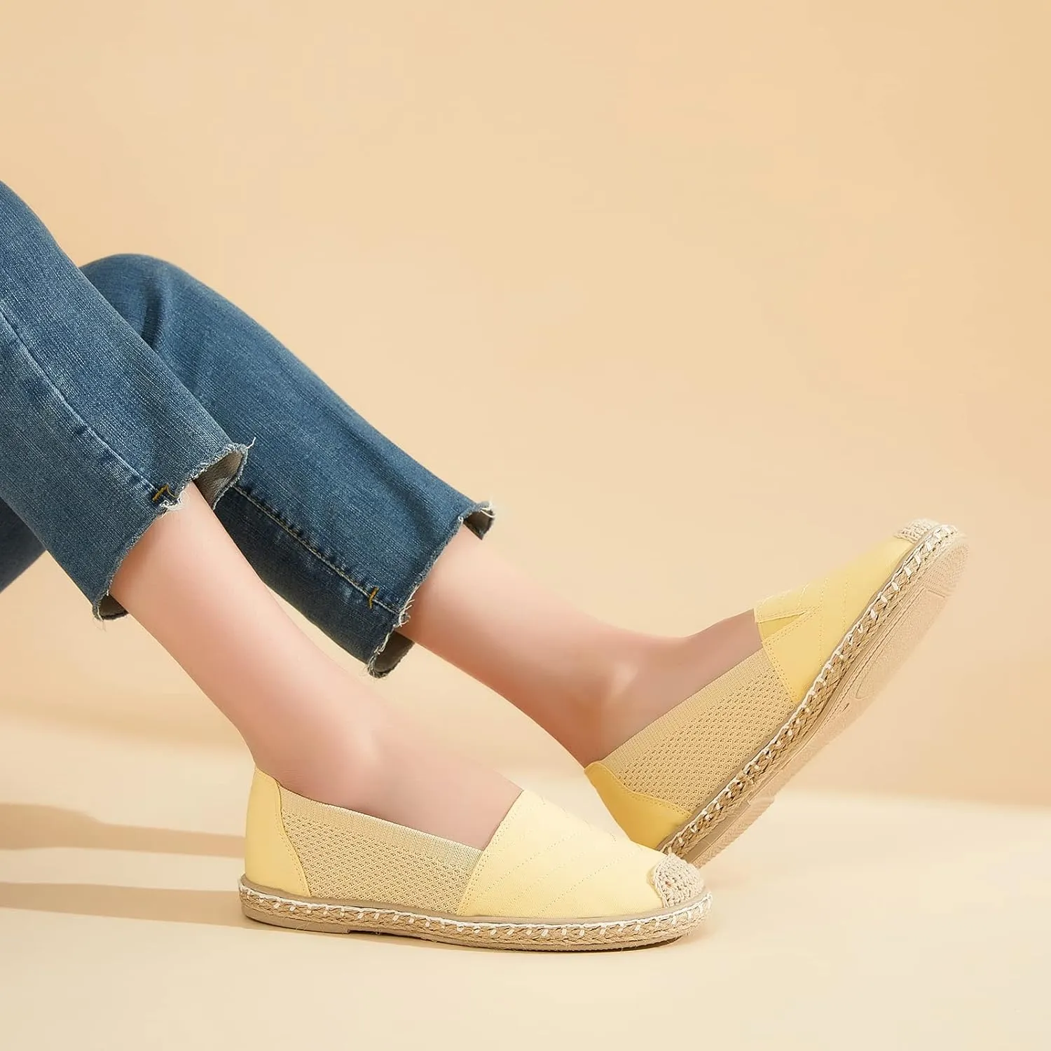 Women's Flats Shoes,Breathable Black Espadrilles Flats,Black and White Slip on Shoes(Lightweight and Soft)