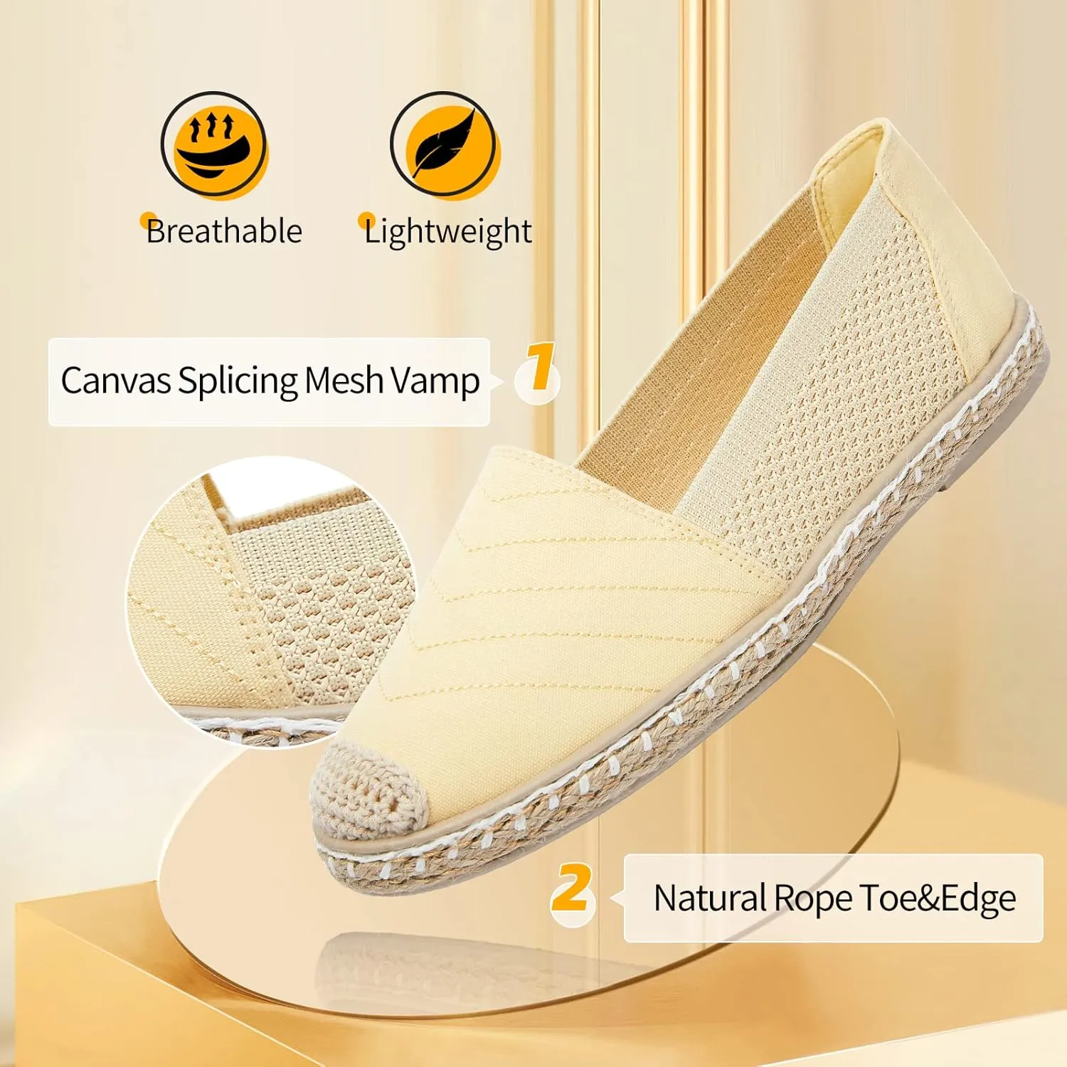 Women's Flats Shoes,Breathable Black Espadrilles Flats,Black and White Slip on Shoes(Lightweight and Soft)