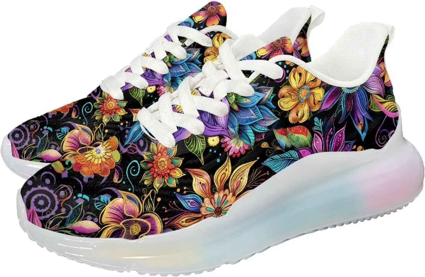 Women's Floral Print Sneaker Soft Lightweight Non Slip Tennis Sneaker Footwear Air Cushion Walking Shoes for Women US 6-11