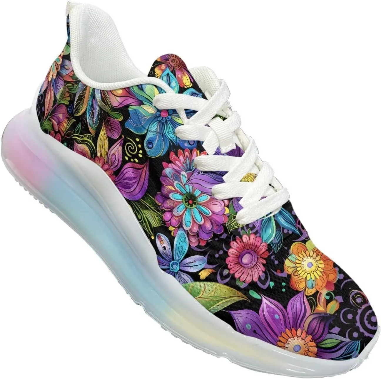 Women's Floral Print Sneaker Soft Lightweight Non Slip Tennis Sneaker Footwear Air Cushion Walking Shoes for Women US 6-11