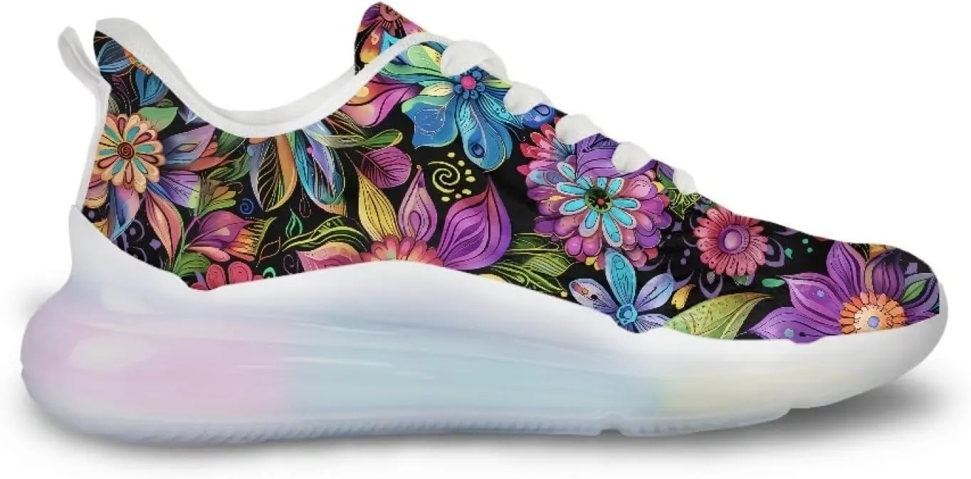 Women's Floral Print Sneaker Soft Lightweight Non Slip Tennis Sneaker Footwear Air Cushion Walking Shoes for Women US 6-11