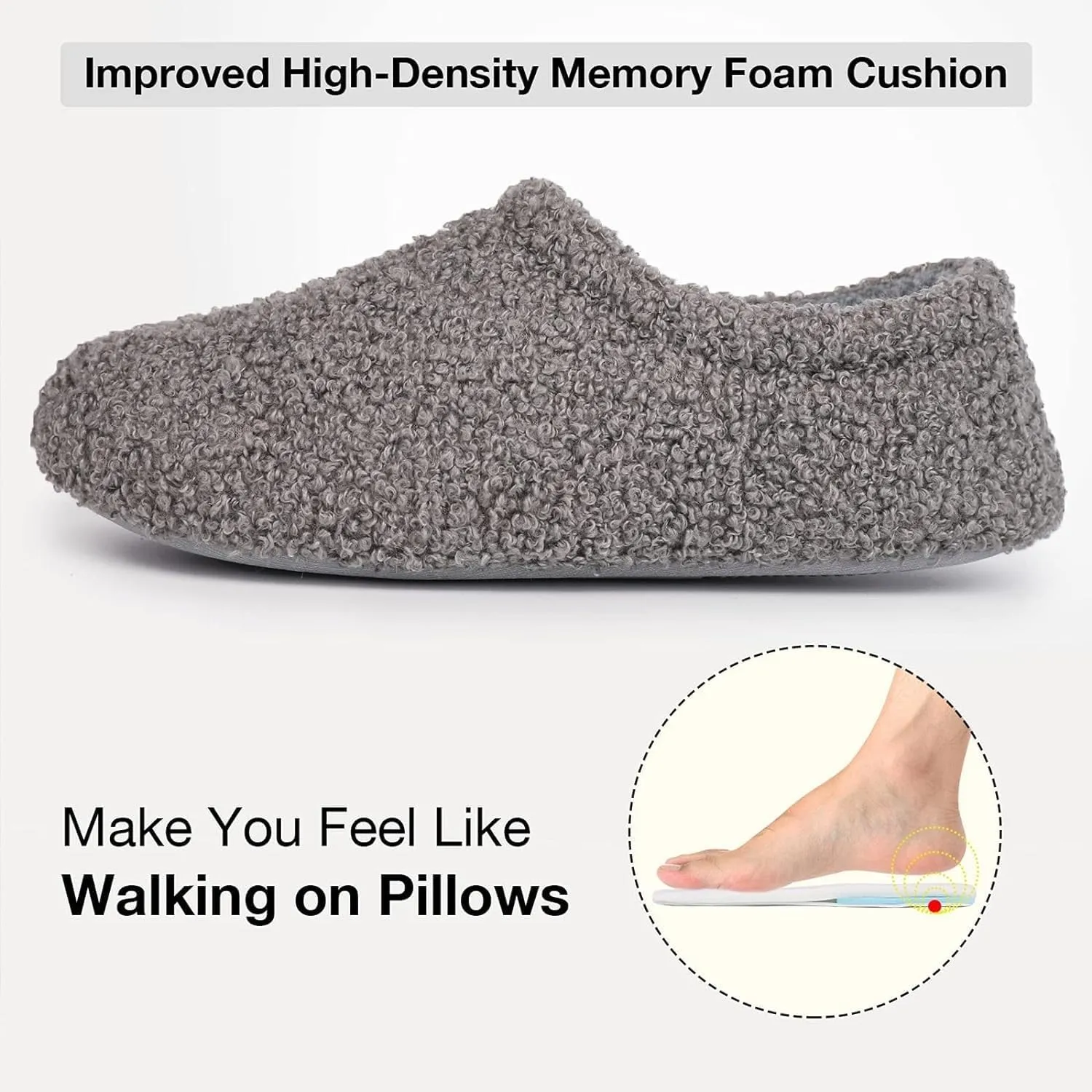 Women's Fuzzy Curly Fur Memory Foam Loafer Slippers with Polar Fleece Lining