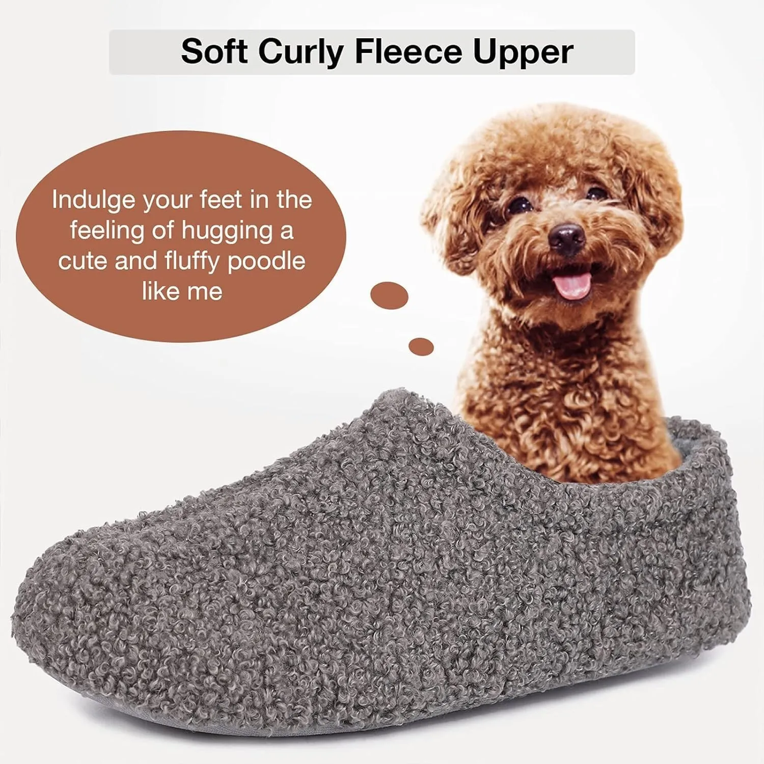 Women's Fuzzy Curly Fur Memory Foam Loafer Slippers with Polar Fleece Lining