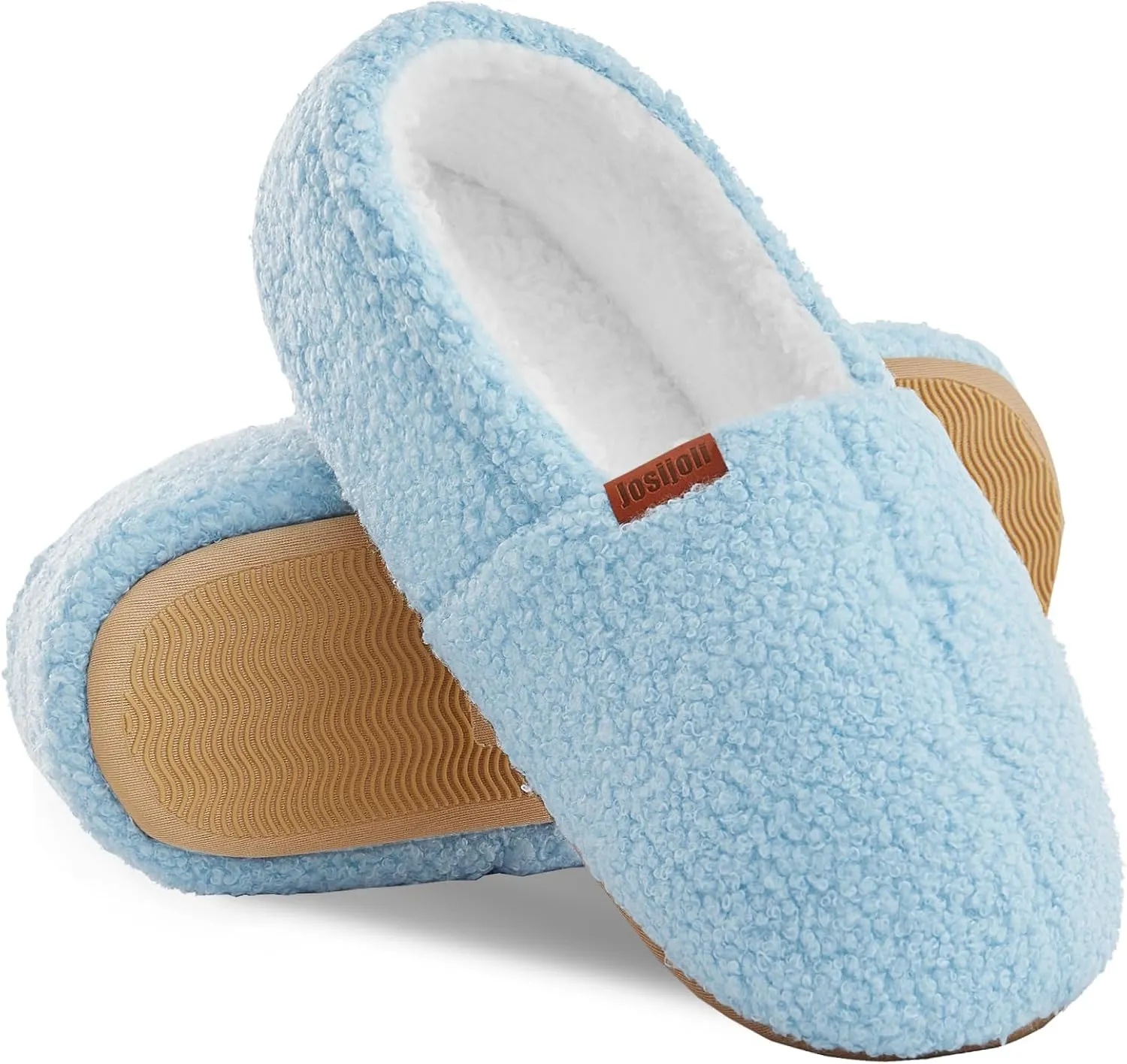 Women's Fuzzy Curly Fur Memory Foam Slippers, Closed Back House Slippers Indoor and Outdoor