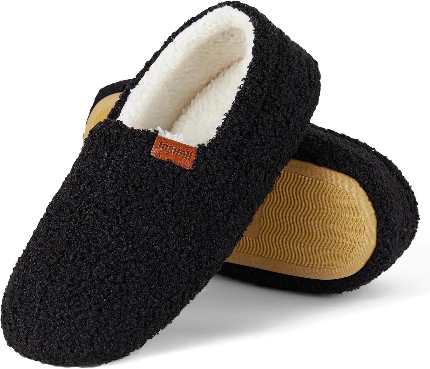 Women's Fuzzy Curly Fur Memory Foam Slippers, Closed Back House Slippers Indoor and Outdoor