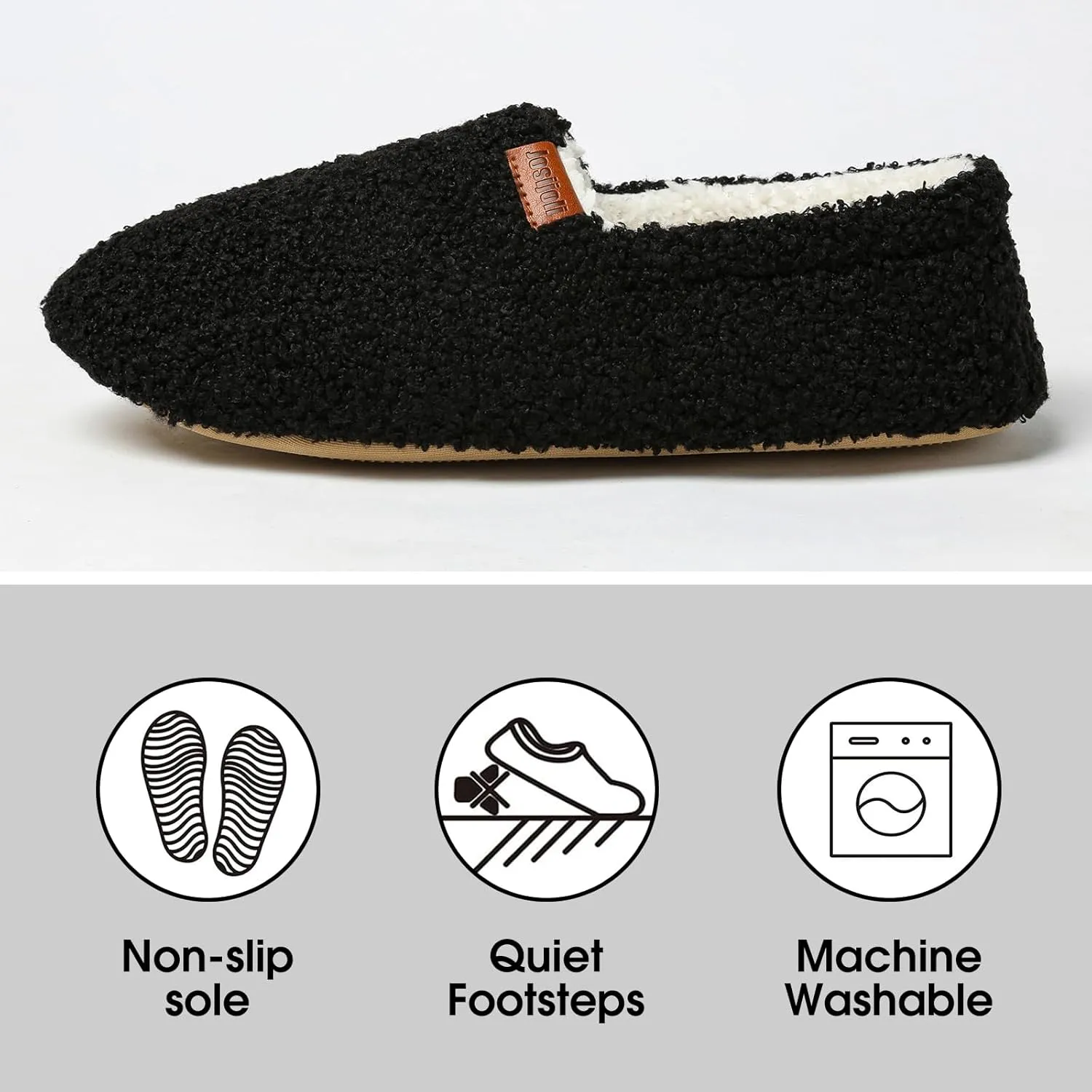Women's Fuzzy Curly Fur Memory Foam Slippers, Closed Back House Slippers Indoor and Outdoor