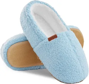Women's Fuzzy Curly Fur Memory Foam Slippers, Closed Back House Slippers Indoor and Outdoor