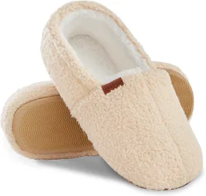 Women's Fuzzy Curly Fur Memory Foam Slippers, Closed Back House Slippers Indoor and Outdoor