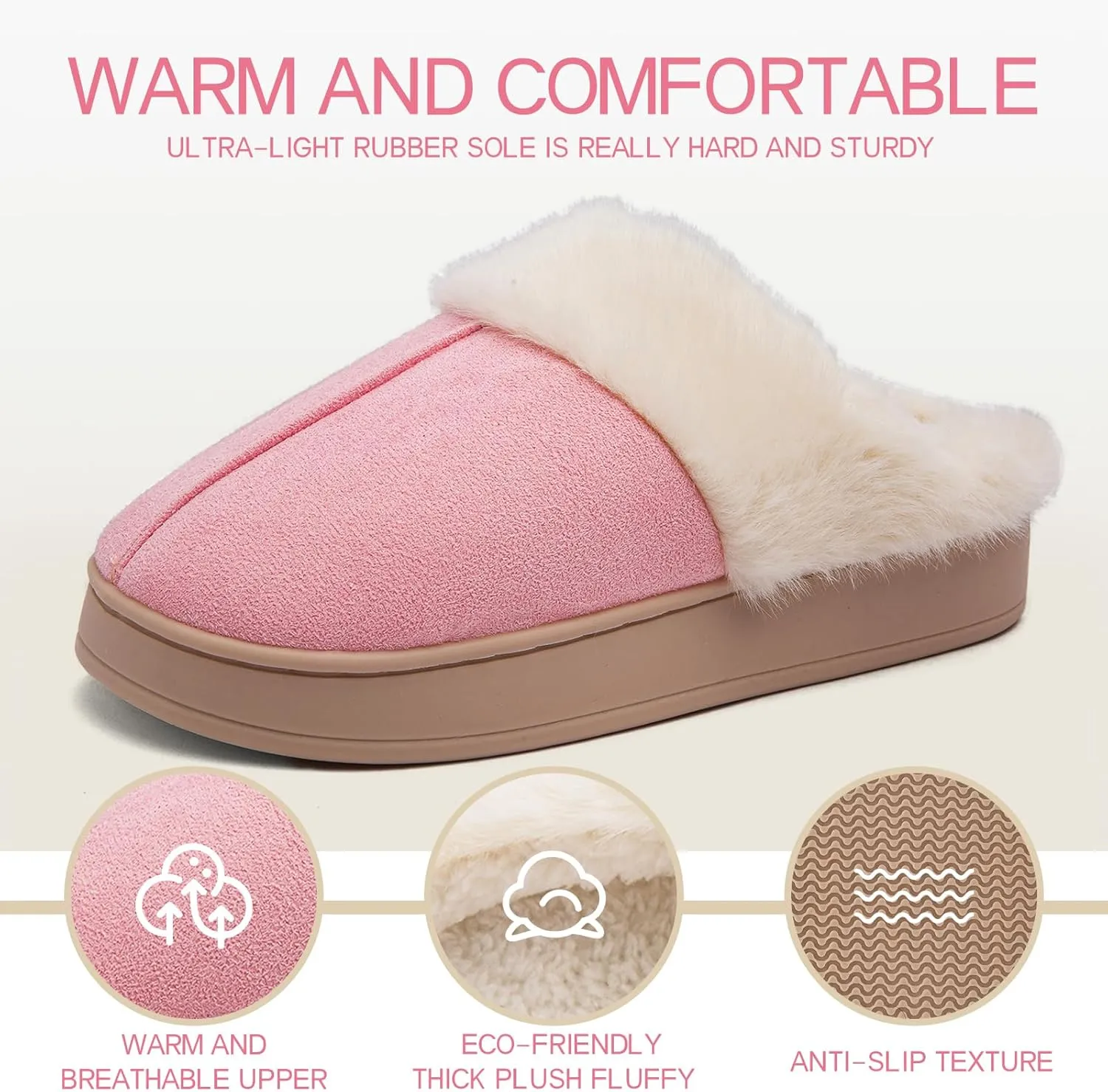 Women's Fuzzy Memory Foam Slippers Comfy Winter Soft Slip On House Slippers Bedroom Shoes with Warm Plush Lining and Indoor Outdoor Soles