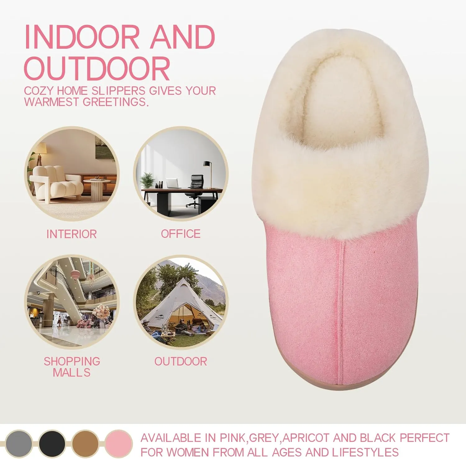 Women's Fuzzy Memory Foam Slippers Comfy Winter Soft Slip On House Slippers Bedroom Shoes with Warm Plush Lining and Indoor Outdoor Soles