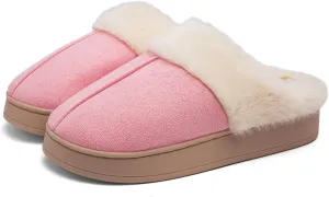 Women's Fuzzy Memory Foam Slippers Comfy Winter Soft Slip On House Slippers Bedroom Shoes with Warm Plush Lining and Indoor Outdoor Soles