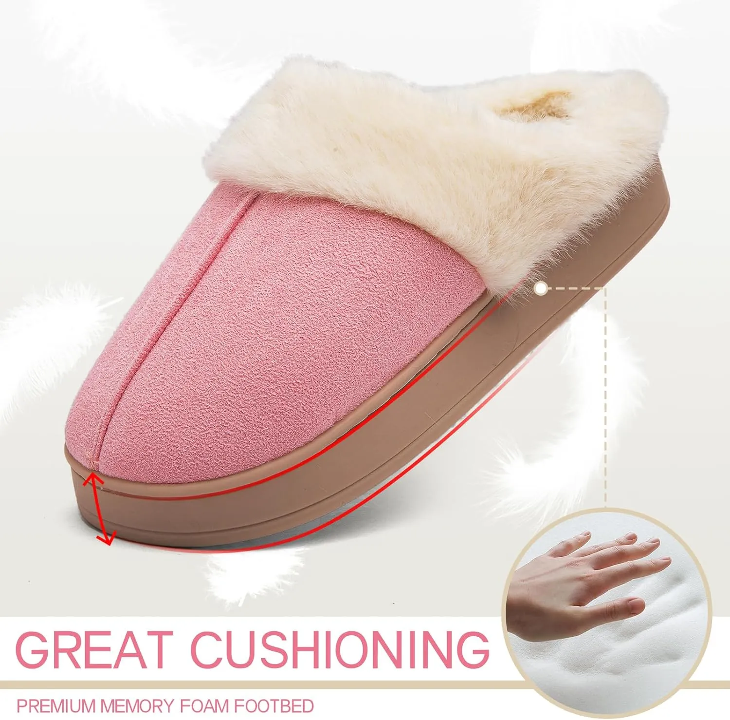 Women's Fuzzy Memory Foam Slippers Comfy Winter Soft Slip On House Slippers Bedroom Shoes with Warm Plush Lining and Indoor Outdoor Soles