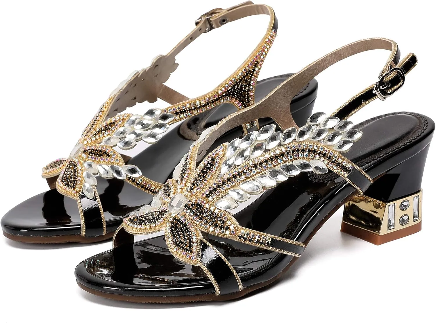 Women's Handmade Rhinestones Crystal Heel Evening Bridal Wedding Prom Sandals Heeled 6.5 cm