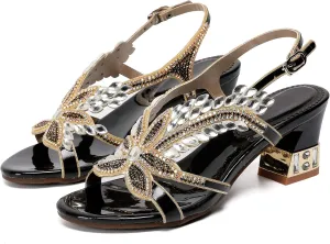 Women's Handmade Rhinestones Crystal Heel Evening Bridal Wedding Prom Sandals Heeled 6.5 cm
