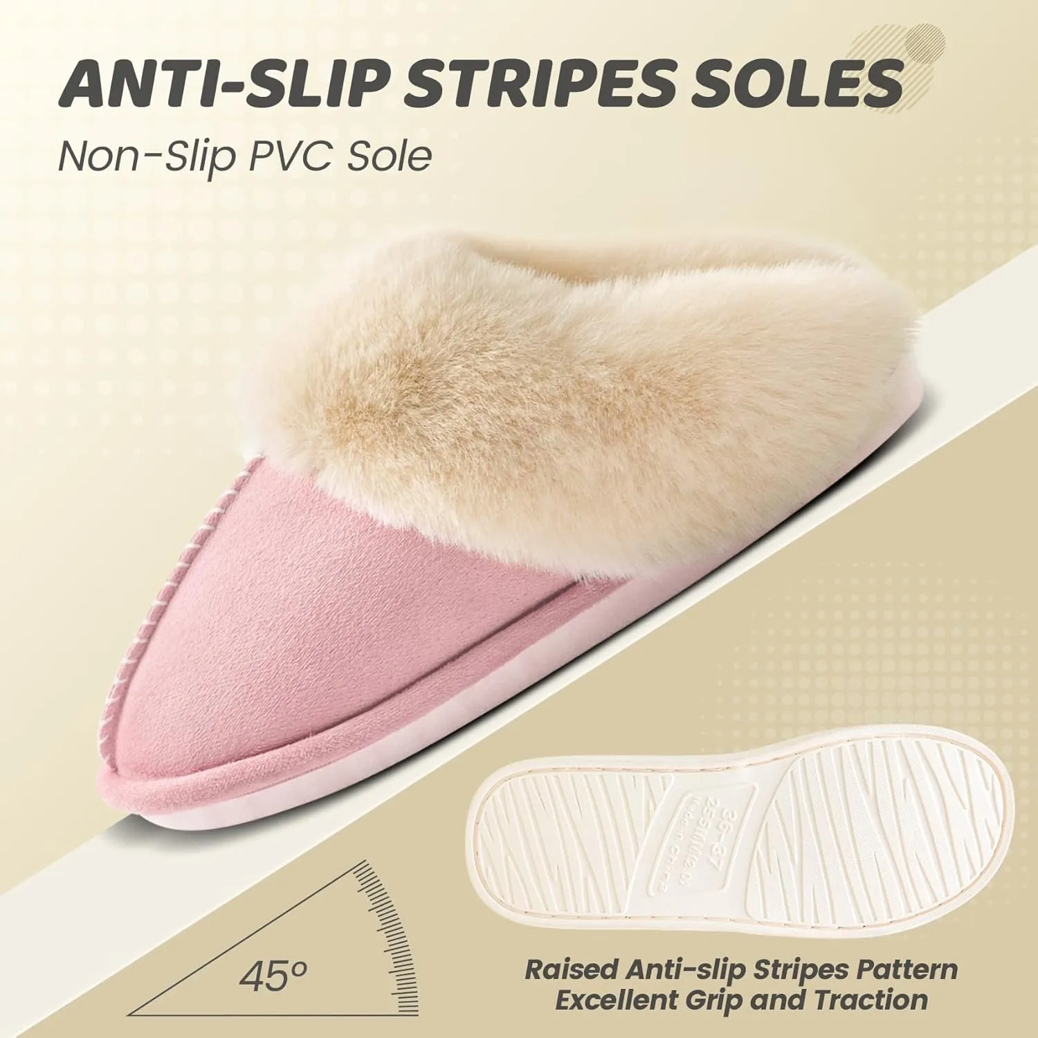 Women's House Slippers Memory Foam Fluffy Soft Slippers, Slip on Winter Warm Shoes for Women
