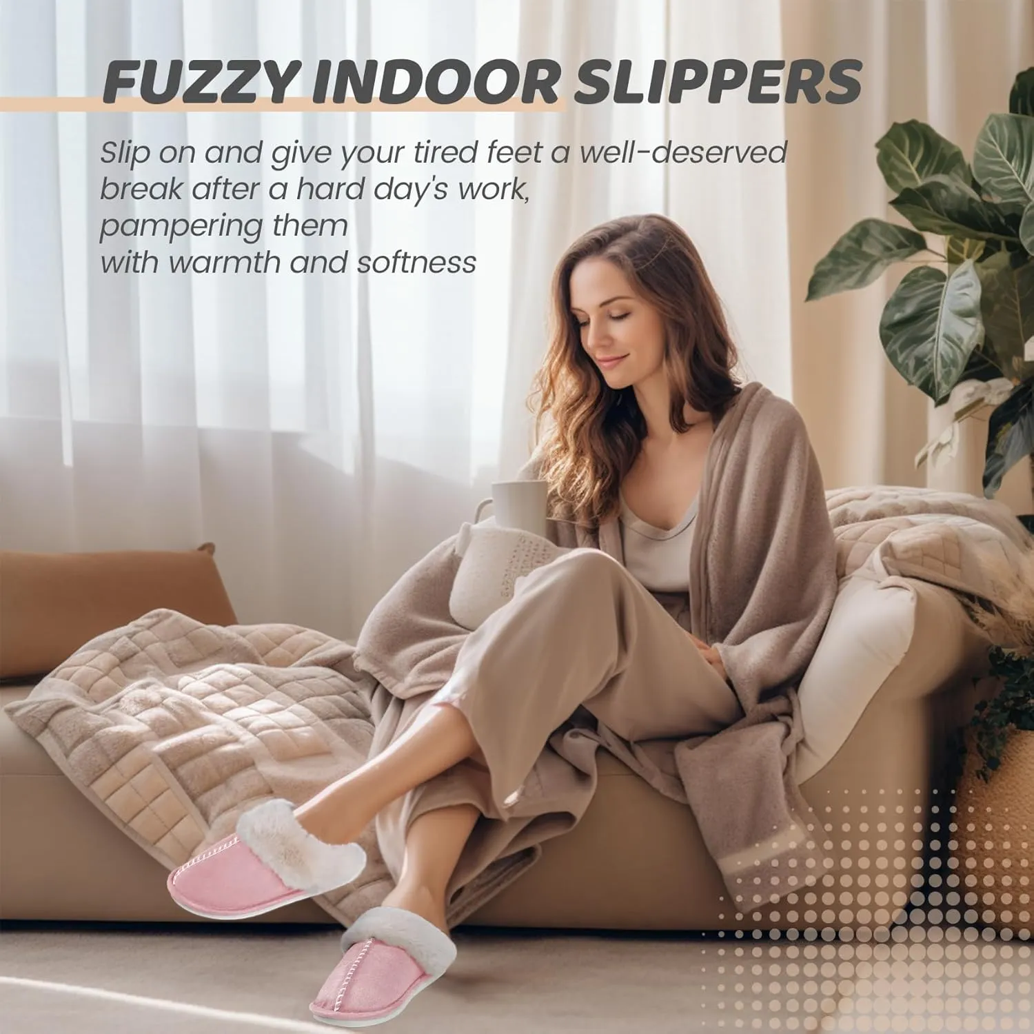 Women's House Slippers Memory Foam Fluffy Soft Slippers, Slip on Winter Warm Shoes for Women
