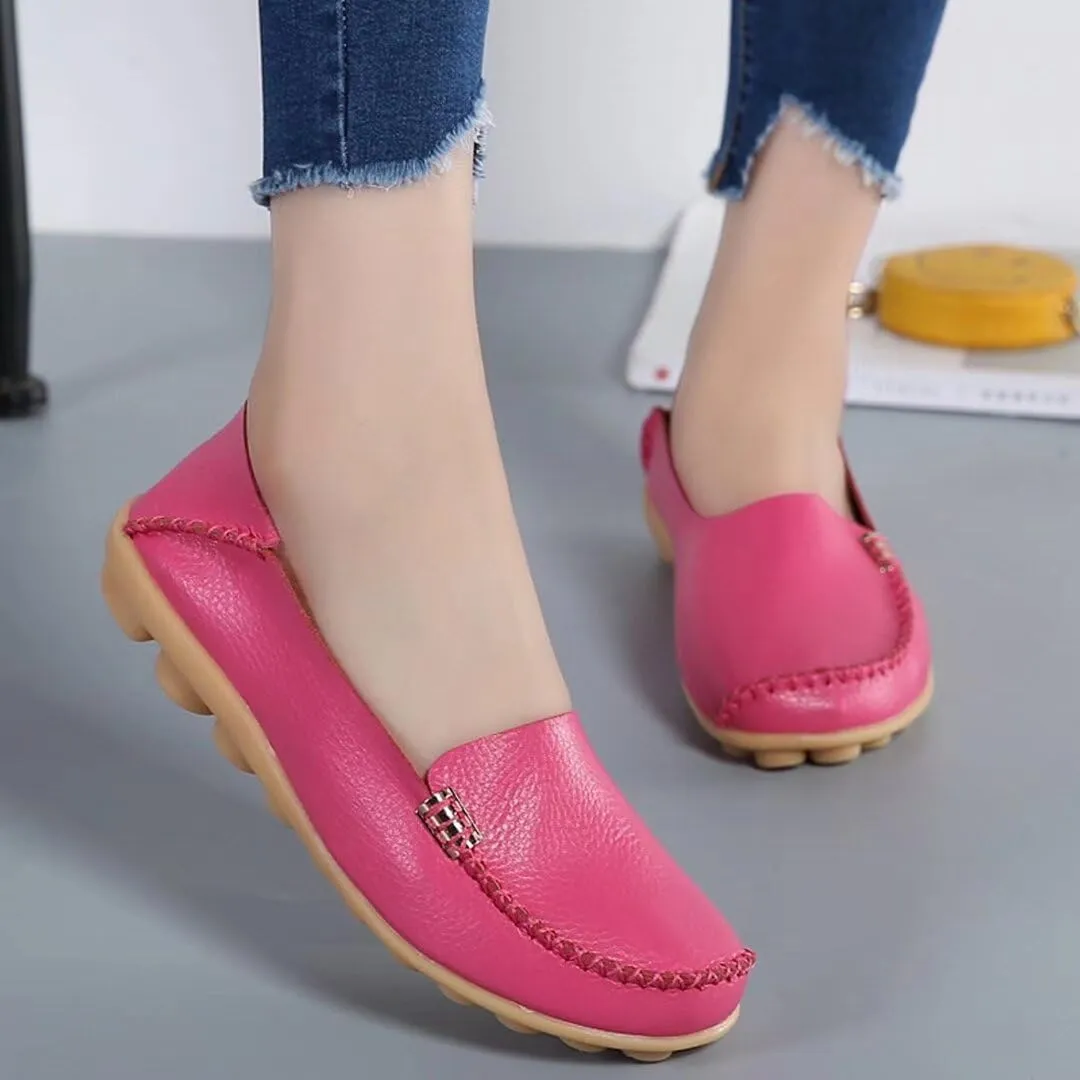 Women's Leather Casual Slipper Loafers Moccasins Driving Shoes Flat Slip On