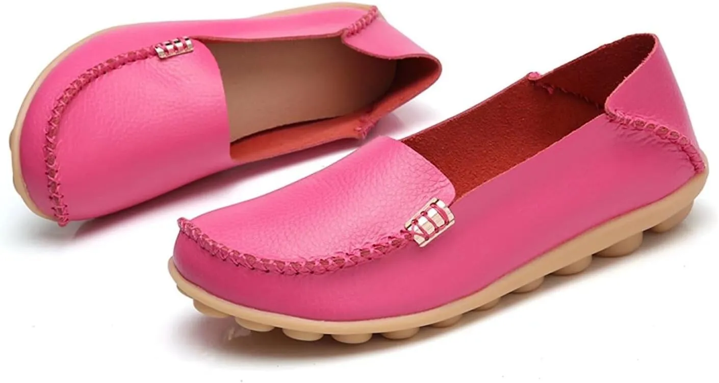 Women's Leather Casual Slipper Loafers Moccasins Driving Shoes Flat Slip On