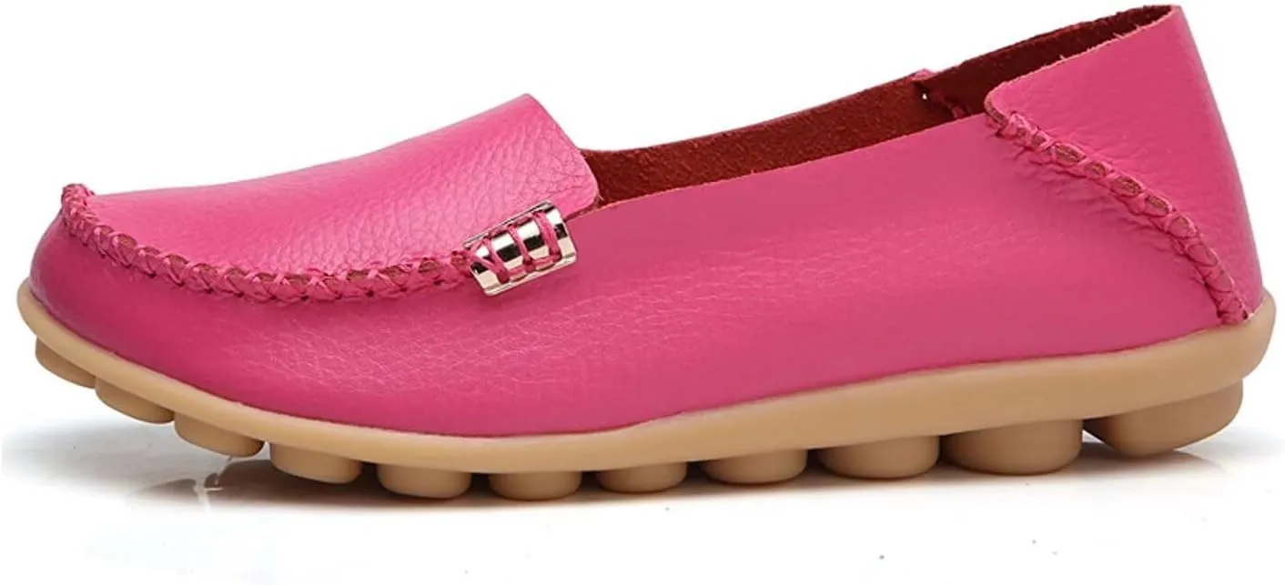 Women's Leather Casual Slipper Loafers Moccasins Driving Shoes Flat Slip On