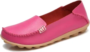 Women's Leather Casual Slipper Loafers Moccasins Driving Shoes Flat Slip On