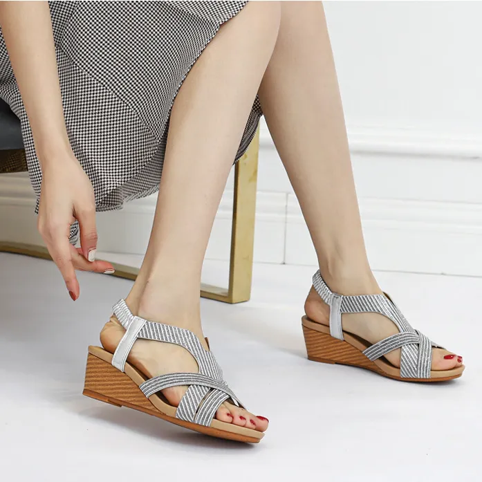 WOMEN'S LEATHER PLATFORM WEDGE ORTHOPEDIC SANDALS