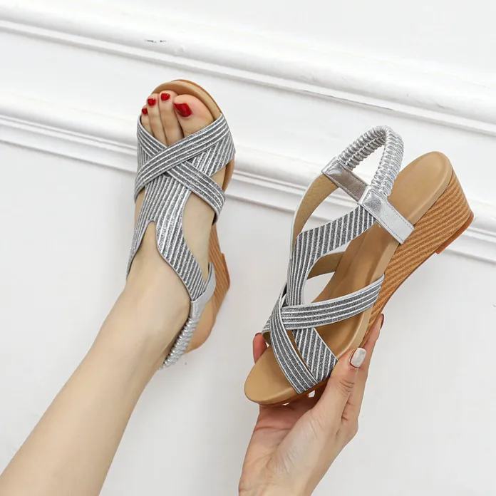 WOMEN'S LEATHER PLATFORM WEDGE ORTHOPEDIC SANDALS