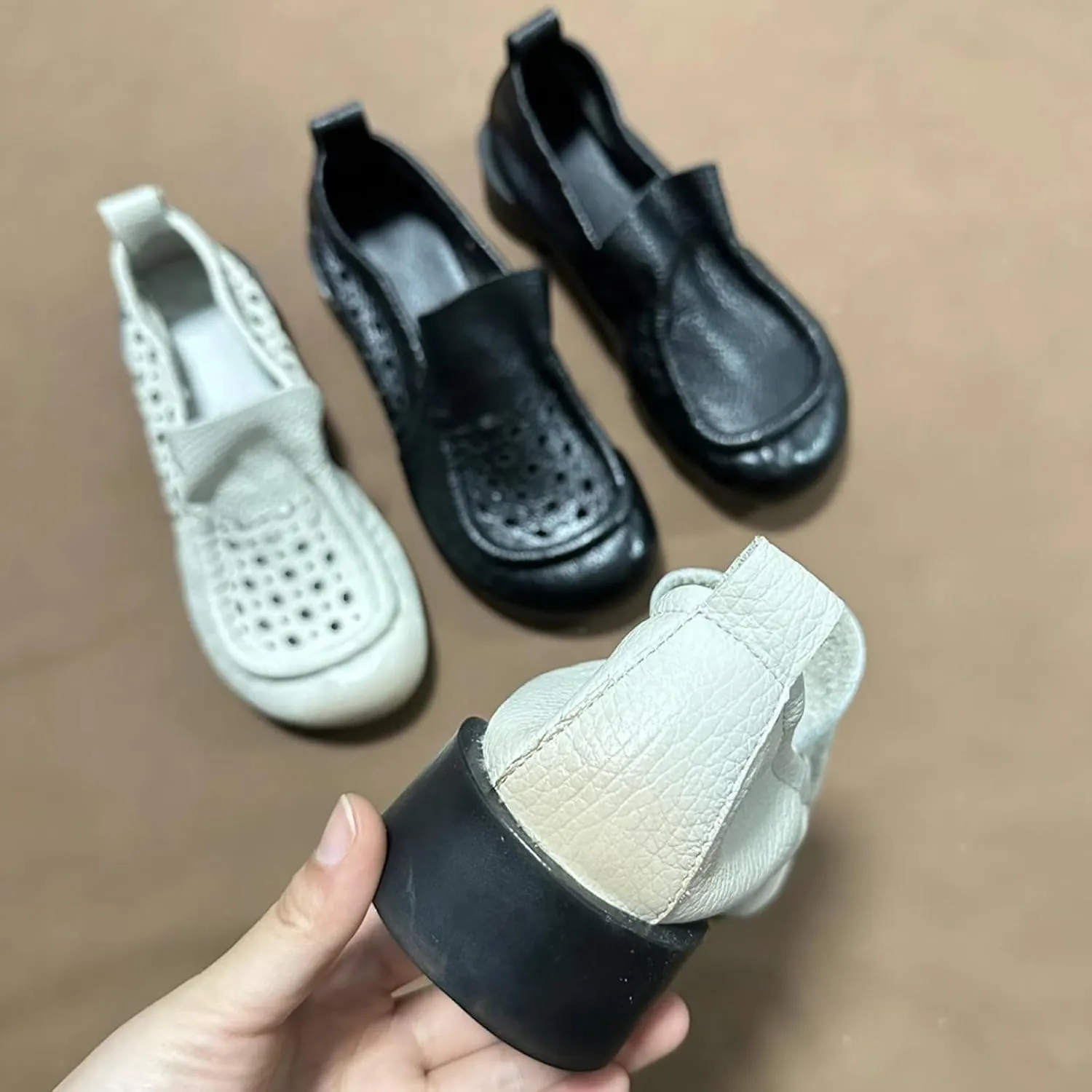 Women's Leather Ruched Slip-on Dress Pumps,Summer/Fall Comfort Round Toe Non-Slip Ox Soft Sole Casual Walking Loafers