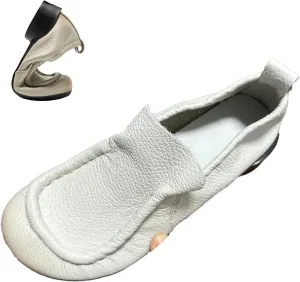 Women's Leather Ruched Slip-on Dress Pumps,Summer/Fall Comfort Round Toe Non-Slip Ox Soft Sole Casual Walking Loafers