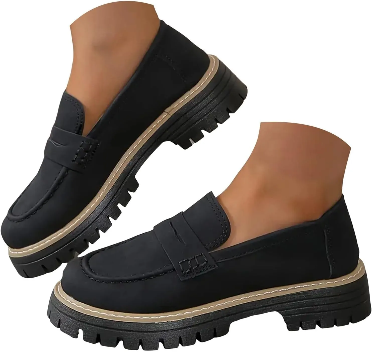 Womens Loafers Shoes Platform Chunky Penny Loafer Lug Sole Wide Width Comfortable Slip On Chunky Shoes for Women Work Office Business Casual Dress Shoe Walking Dresses Trendy Flats Loafer Sneakers