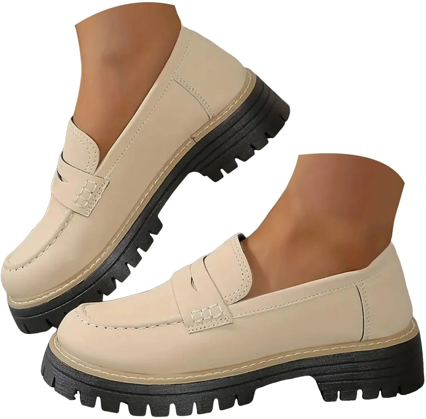 Womens Loafers Shoes Platform Chunky Penny Loafer Lug Sole Wide Width Comfortable Slip On Chunky Shoes for Women Work Office Business Casual Dress Shoe Walking Dresses Trendy Flats Loafer Sneakers