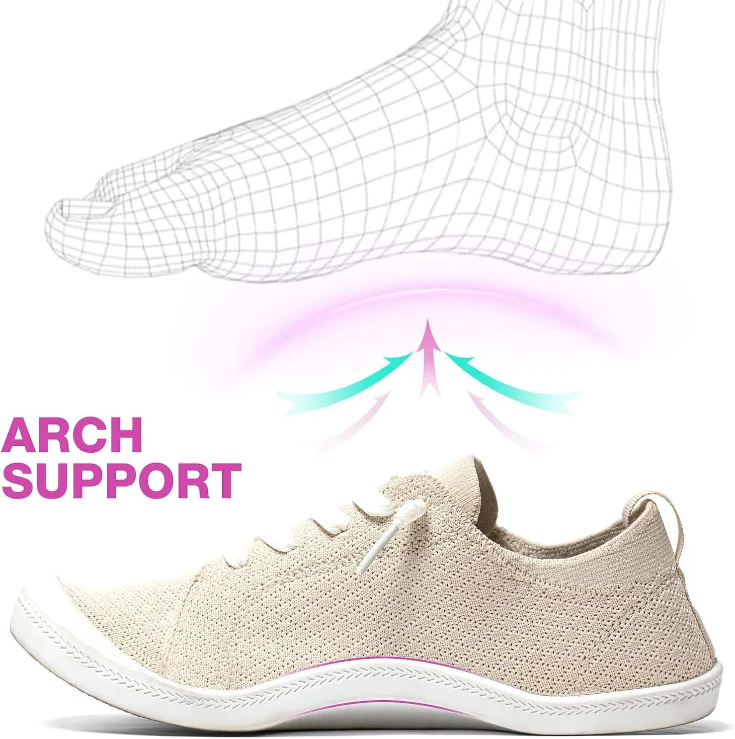 Women’s Low top Slip On Arch Support Loafer, Soft Comfort Casual Barefoot Walking Shoes,Breathable Stretchy Mesh Lightweight Non-Slip Fashion Sneakers