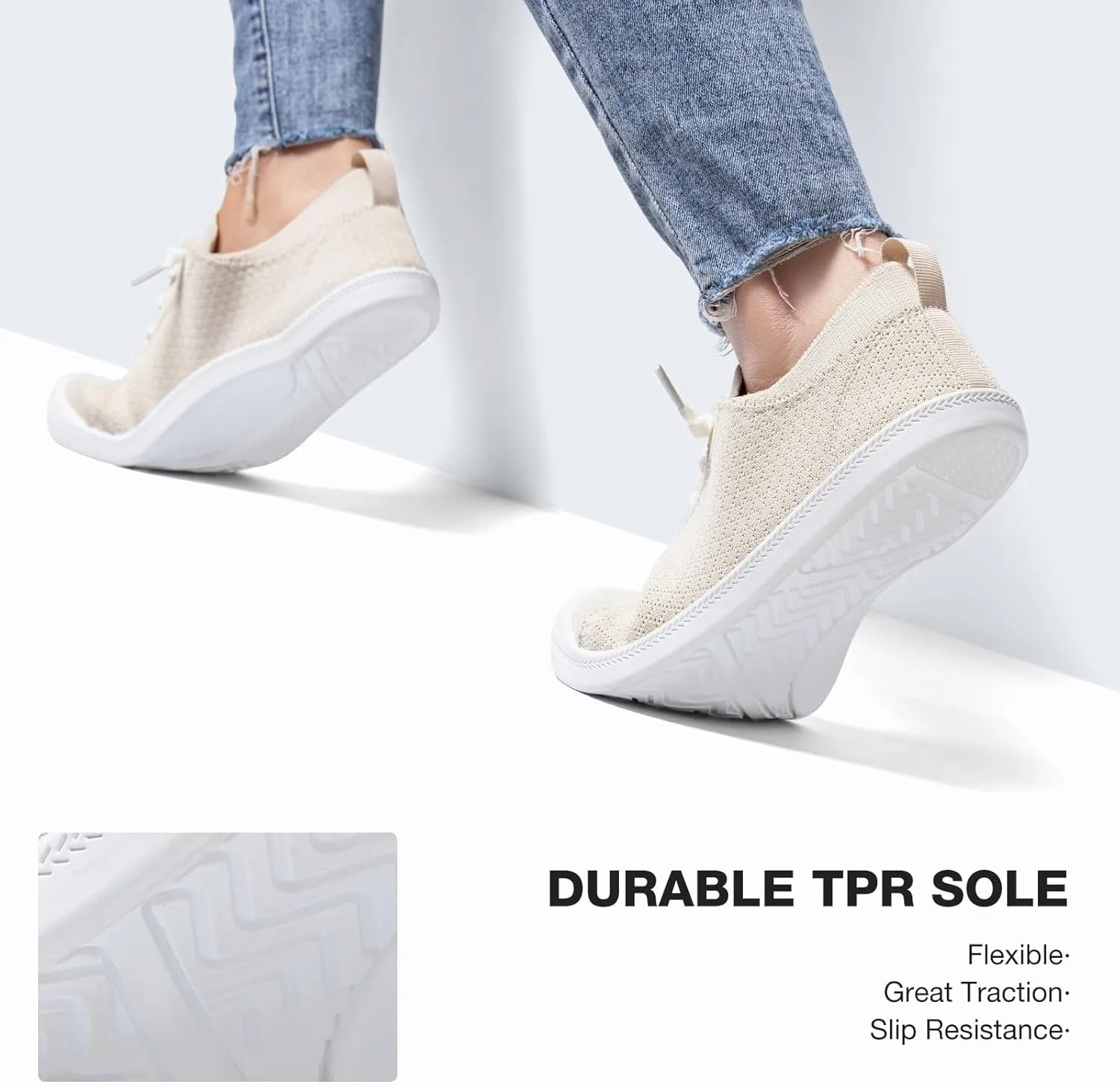 Women’s Low top Slip On Arch Support Loafer, Soft Comfort Casual Barefoot Walking Shoes,Breathable Stretchy Mesh Lightweight Non-Slip Fashion Sneakers