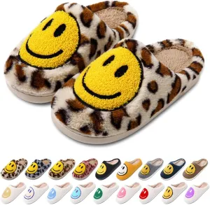 Women's Men's Retro Preppy Happy Face Slippers Comfy Warm Plush Slip-On House Slipper for Winter Indoor Soft Cushion Non-slip Fluffy Slides Slippers