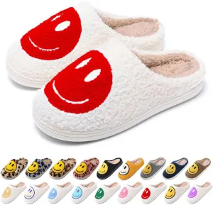 Women's Men's Retro Preppy Happy Face Slippers Comfy Warm Plush Slip-On House Slipper for Winter Indoor Soft Cushion Non-slip Fluffy Slides Slippers