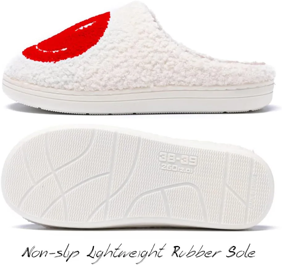 Women's Men's Retro Preppy Happy Face Slippers Comfy Warm Plush Slip-On House Slipper for Winter Indoor Soft Cushion Non-slip Fluffy Slides Slippers