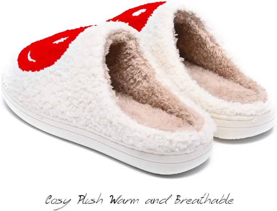 Women's Men's Retro Preppy Happy Face Slippers Comfy Warm Plush Slip-On House Slipper for Winter Indoor Soft Cushion Non-slip Fluffy Slides Slippers