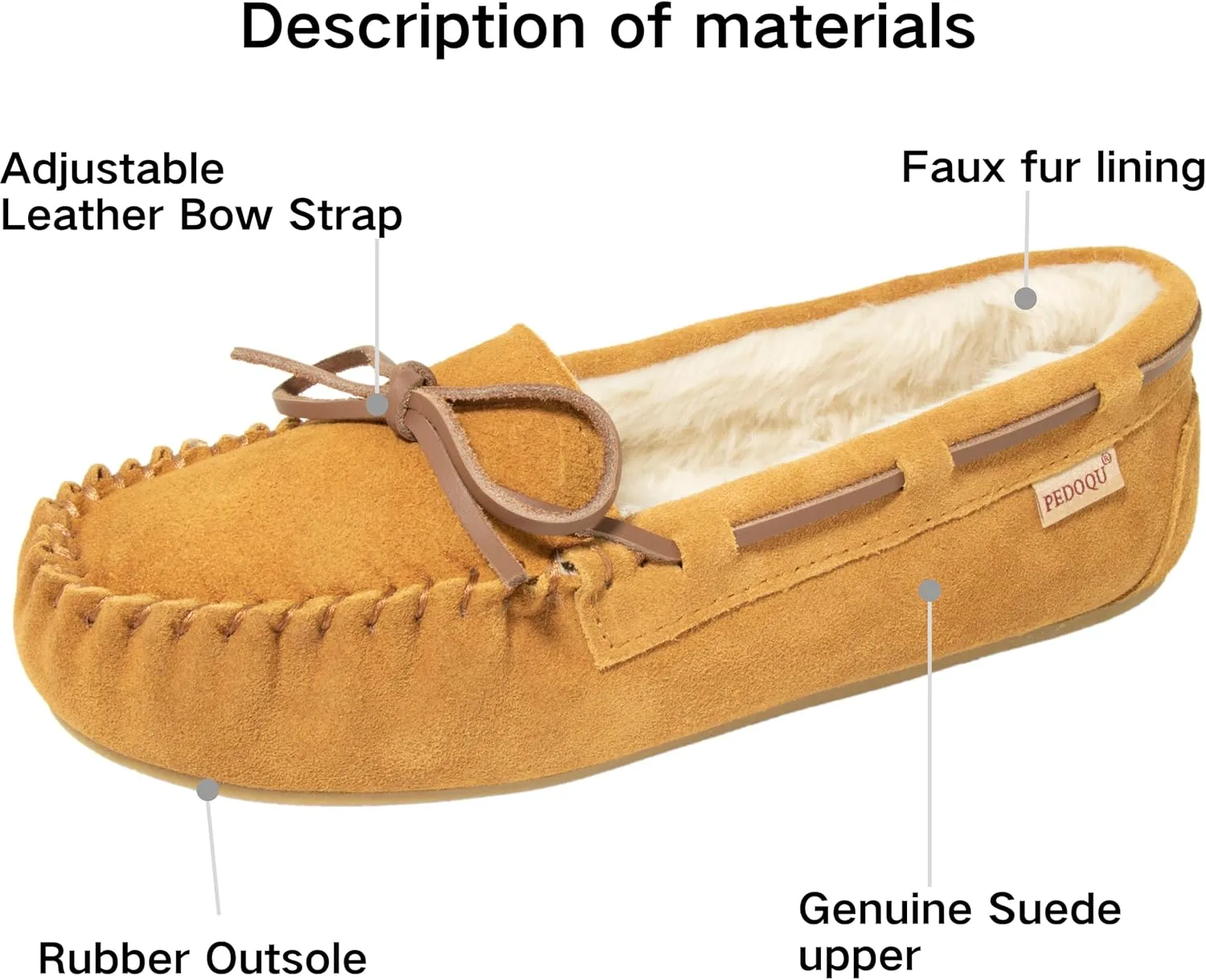 Women's Moccasin Slippers Cow Suede Warm Faux Fur Pile Lined Lace-Up Bow Cozy Indoor & Outdoor Slip On Loafers Shoes for Women