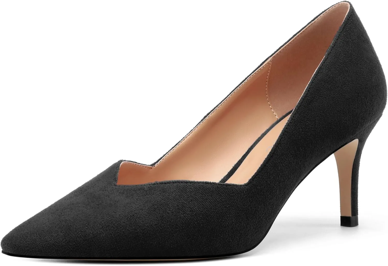 Womens Office Casual Pointed Toe Suede Slip On Stiletto Mid Heel Pumps Shoes 2.55 Inch