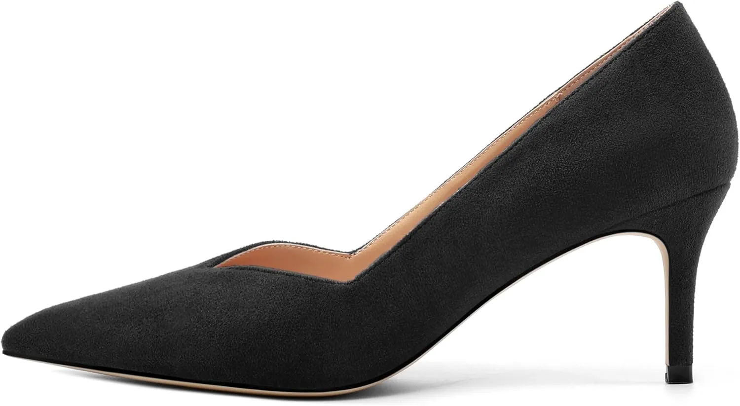 Womens Office Casual Pointed Toe Suede Slip On Stiletto Mid Heel Pumps Shoes 2.55 Inch