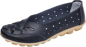 Womens Orthopedic Loafers in Breathable Leather Comfortable Hollow Soft Flats Sandals Summer Casual Slip-On Shoes