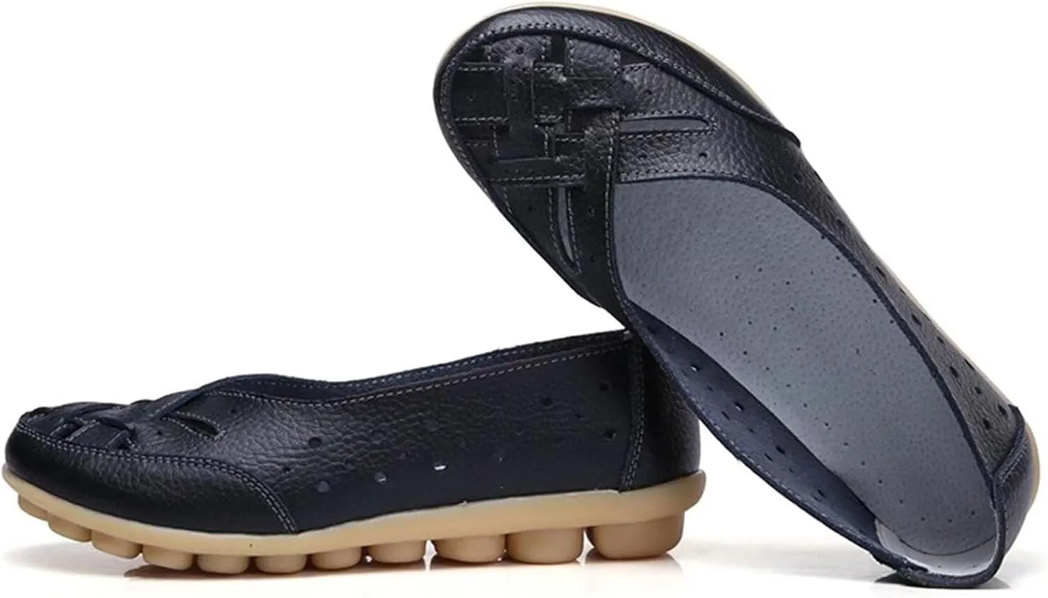 Womens Orthopedic Loafers in Breathable Leather Comfortable Hollow Soft Flats Sandals Summer Casual Slip-On Shoes
