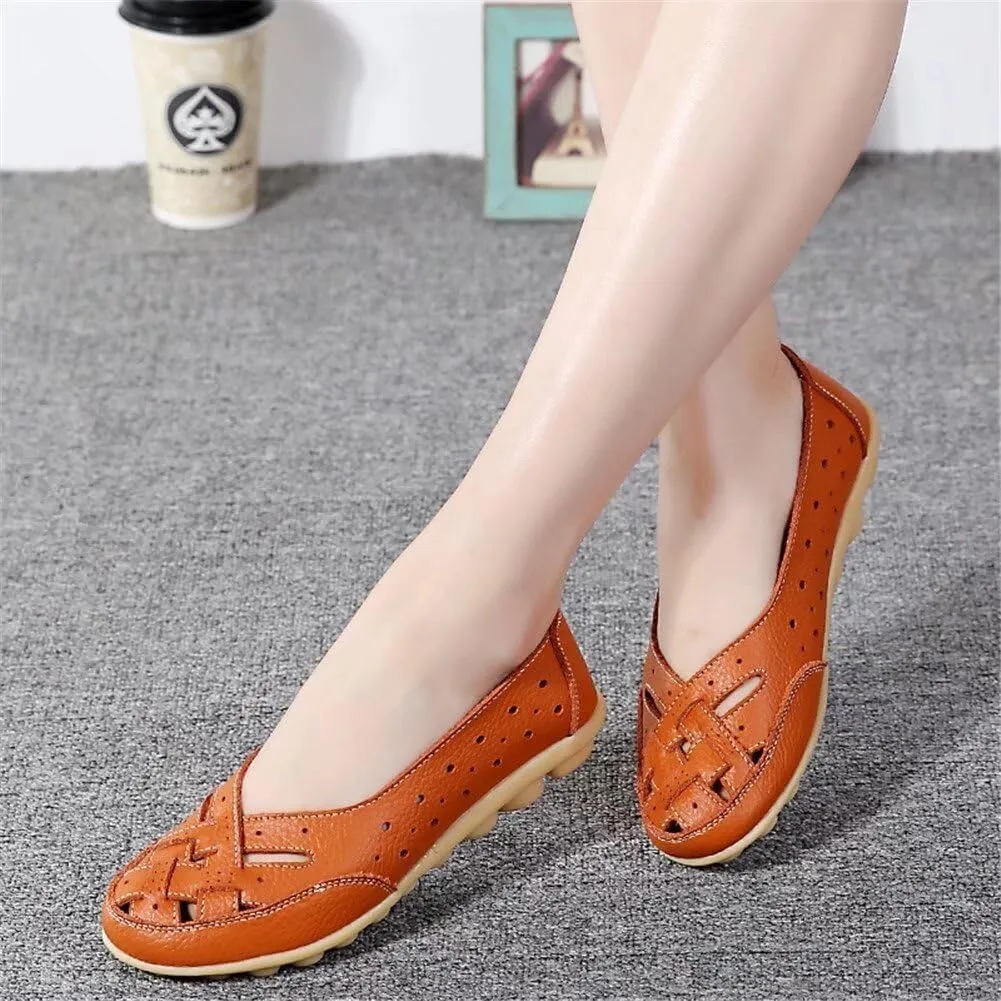 Women's Orthopedic Loafers Slip-On Outdoor Walking Flats Shoes Breathable Comfy Non Slip Shoes with Soft Arch Supportive Design New Cutout Shoe for Summer Beach