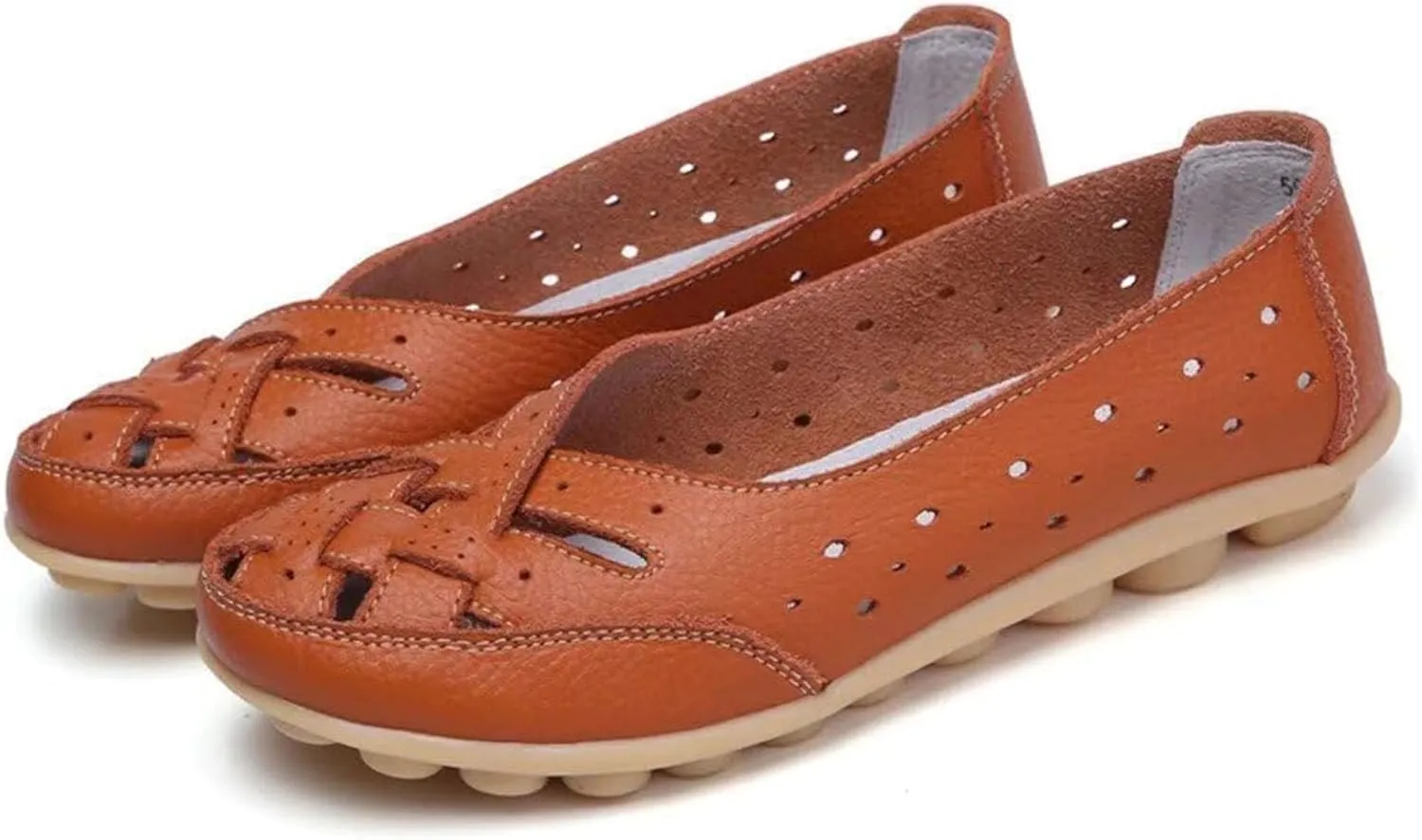 Women's Orthopedic Loafers Slip-On Outdoor Walking Flats Shoes Breathable Comfy Non Slip Shoes with Soft Arch Supportive Design New Cutout Shoe for Summer Beach