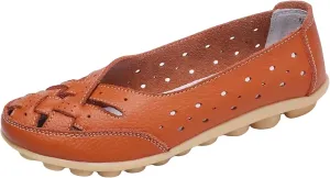 Women's Orthopedic Loafers Slip-On Outdoor Walking Flats Shoes Breathable Comfy Non Slip Shoes with Soft Arch Supportive Design New Cutout Shoe for Summer Beach